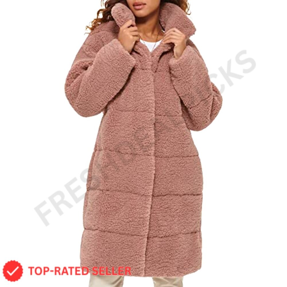 Quilted Teddy Coat Long Sherpa Oversized Chic Y2K Retro Outerwear - Picture 4 of 7